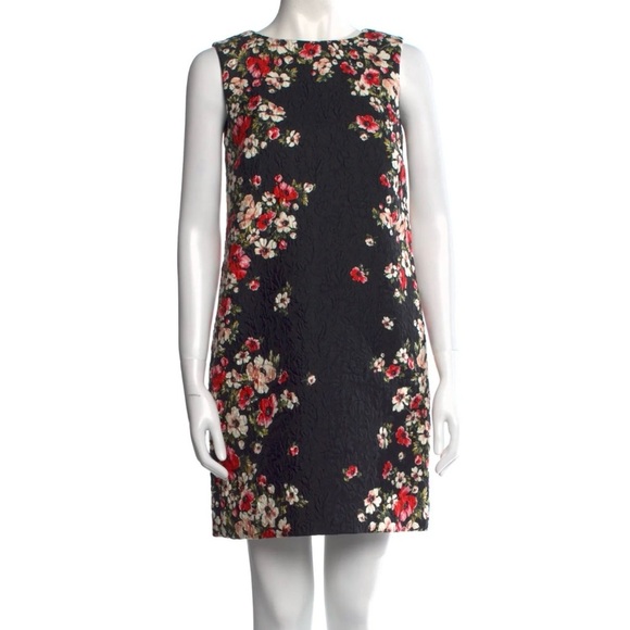 DOLCE & GABBANA Silk Floral Texture Button Back Sleeveless Sheath Party Dress 42